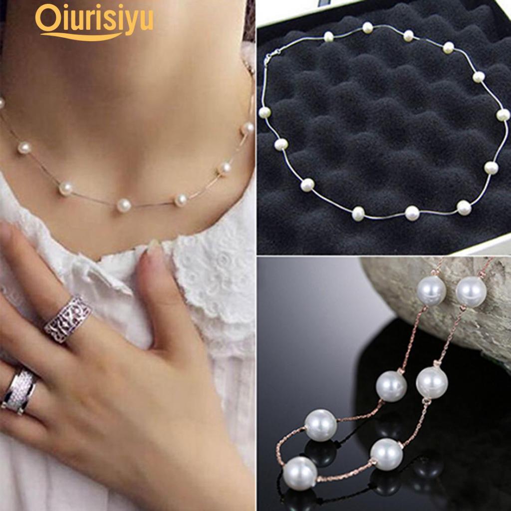 Women Faux Pearl Charm Pendant Chain Choker Short Necklace Jewelry Fashion Jewelry