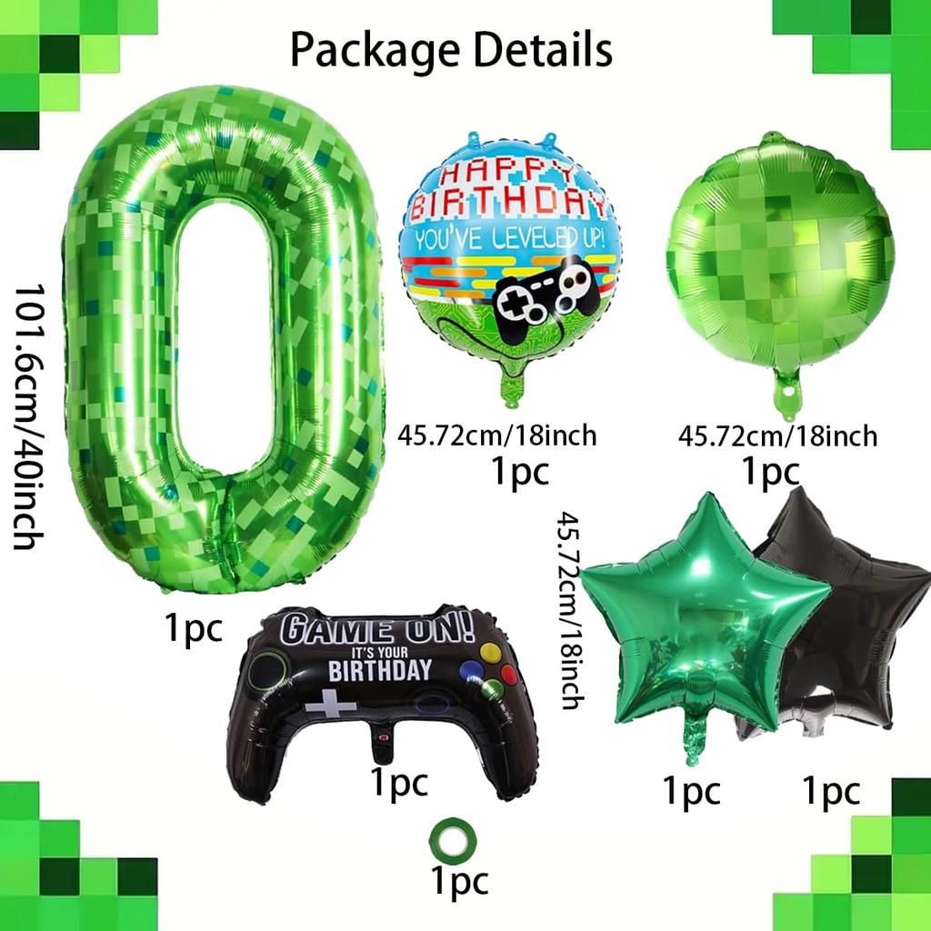 Game Theme Birthday Balloon Set 40inch Pixel Digital Balloon 0-9 Game Console Shaped Balloon Birthday Party Decoration