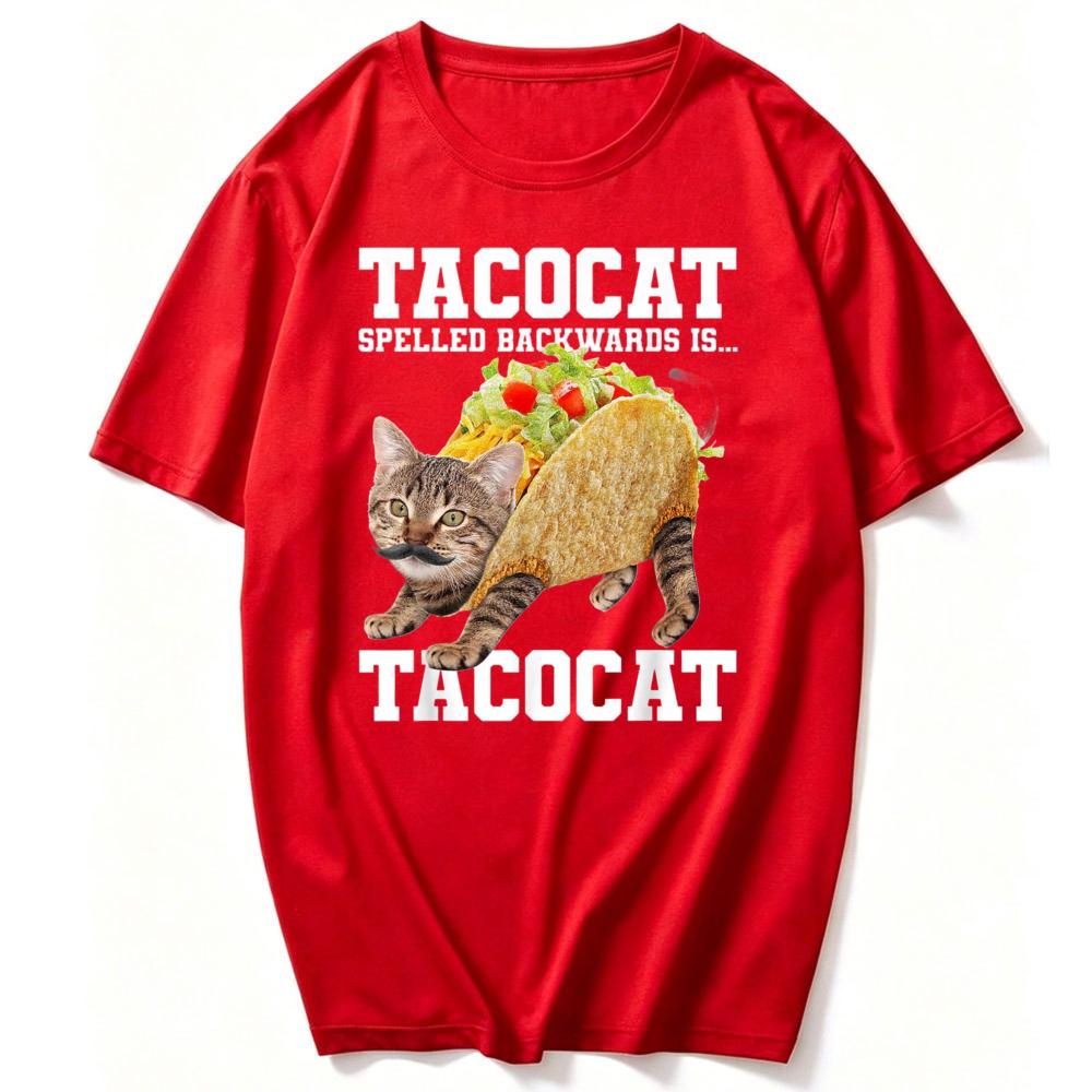 Taco Cat Spelled Backwards Is Tacocat Meme Silly Cat Lover TShirt Vintage Y2k Top Harajuku Kawaii Clothes High Quality Cotton