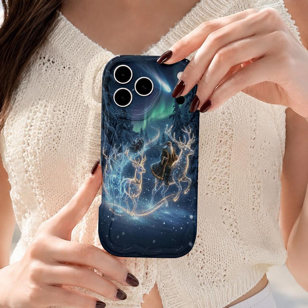 Aurora Deer Phone Case Winter Forest Hard Cover for iPhone Shockproof Protection Birthday Christmas Halloween Holiday Gift