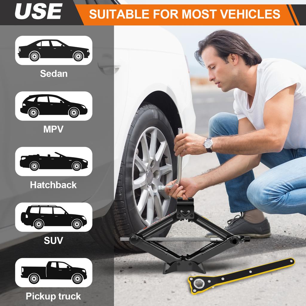 DayPlus Crane Scissor Jack, 2 Ton Car Lifting Scissor Jack with Ratchet, Heavy Duty Steel Scissor Jack 11-39cm Lifting Jack Tool