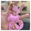 Pink Kitty Leather Keychain with Fringes Bag Charm