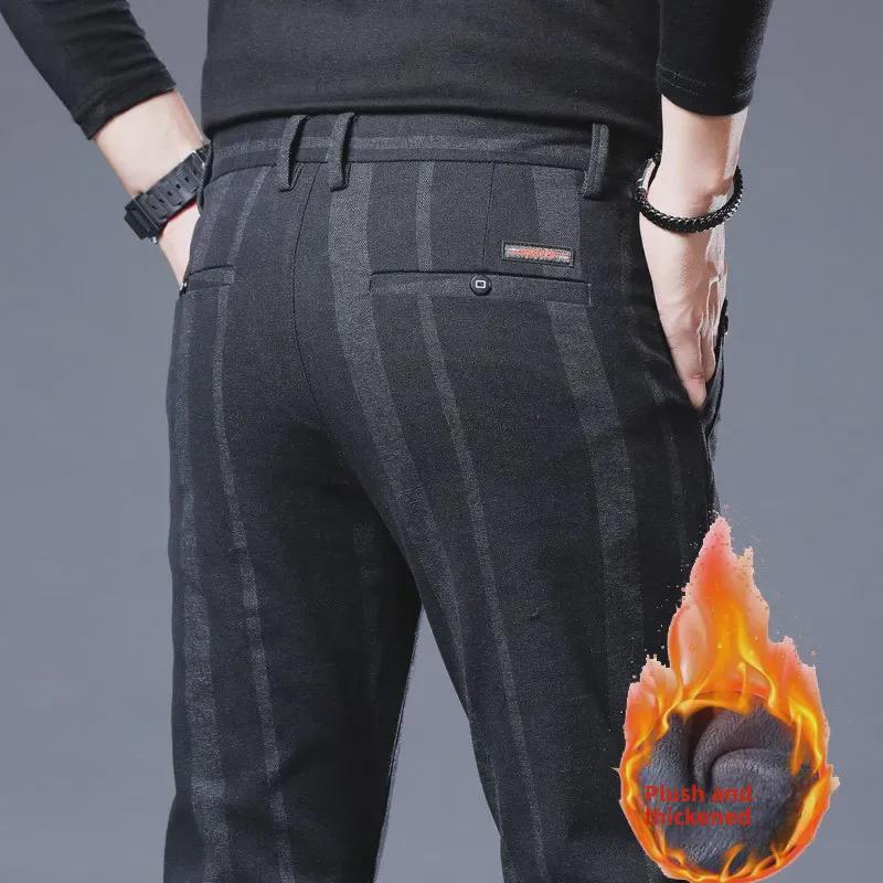 Xintang мужские узкие прямые полосатые эластичные повседневные брюки