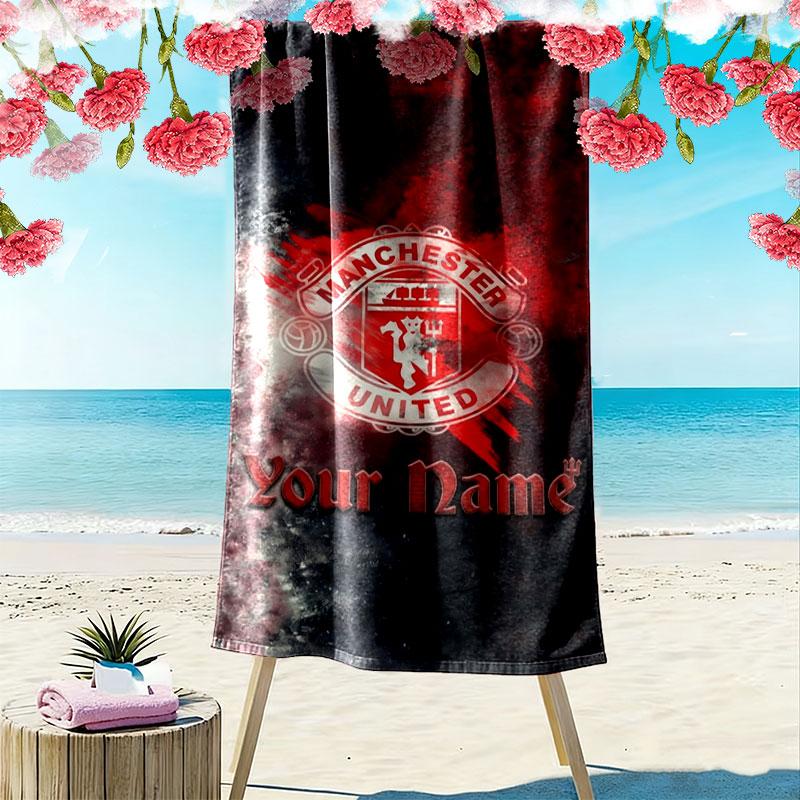 Manchester United F Custom Name Print Beach Towel, Large Soft Quick Dry Towel for Beach Camping Swimming