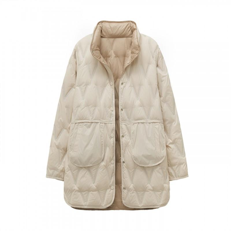 Lightweight Womens Mid-Length Duck Down Coat 2026 Winter Reversible Thin Puffer Jacket Daily Wear