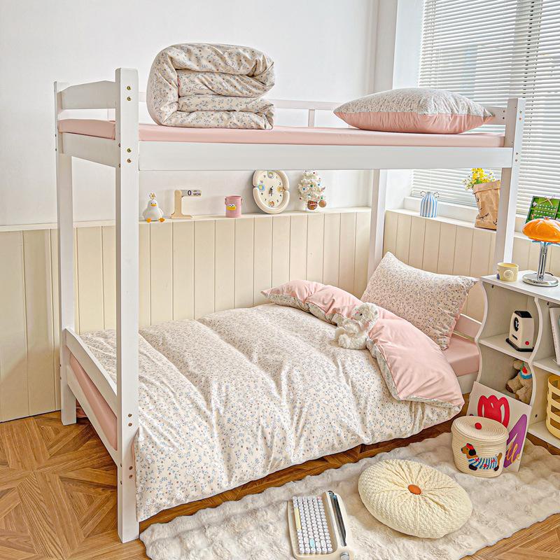 Class A washed cotton printed bed four-piece set small fresh quilt cover bed sheet pillowcase household student dormitory three-piece set a