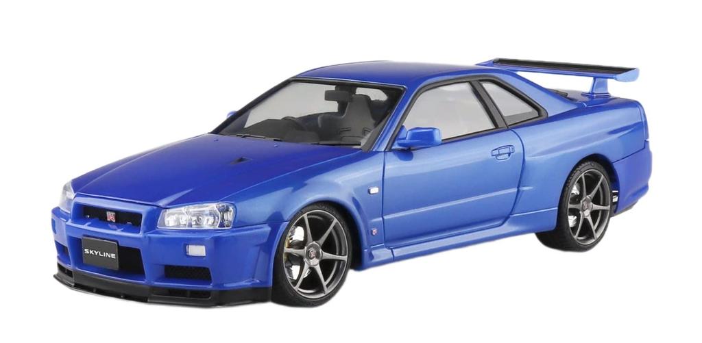 Серия моделей Aoshima Bunka Kyozai Модель Nissan BNR34 Skyline II 2000 Bayside Blue Пластиковый модельный комплект ООО. (АОСИМА) 1/24 Предварительно окрашенный GT-R V-spec 03-A