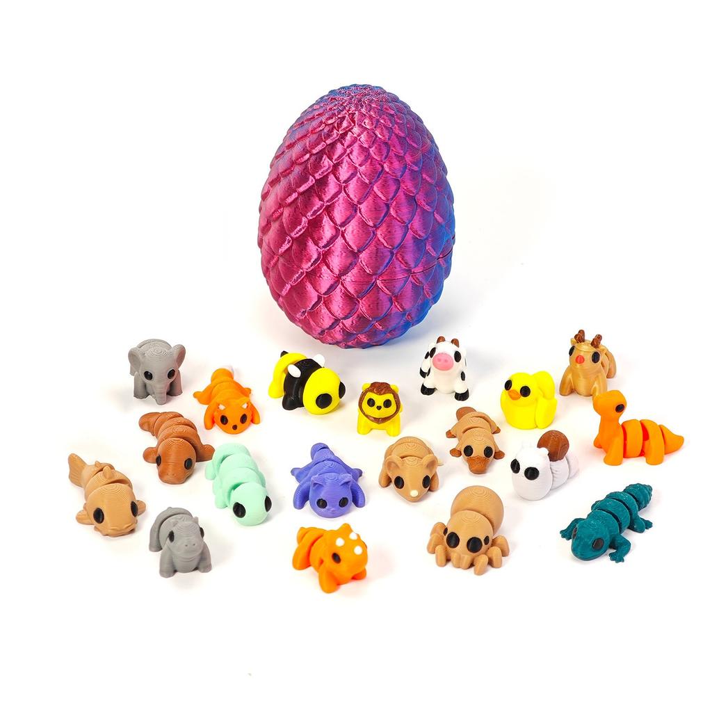 20PC 3D Printed Animal Figurines Set With 4.9 Inches Dragon Egg Articulated Flexible And Exquisitely