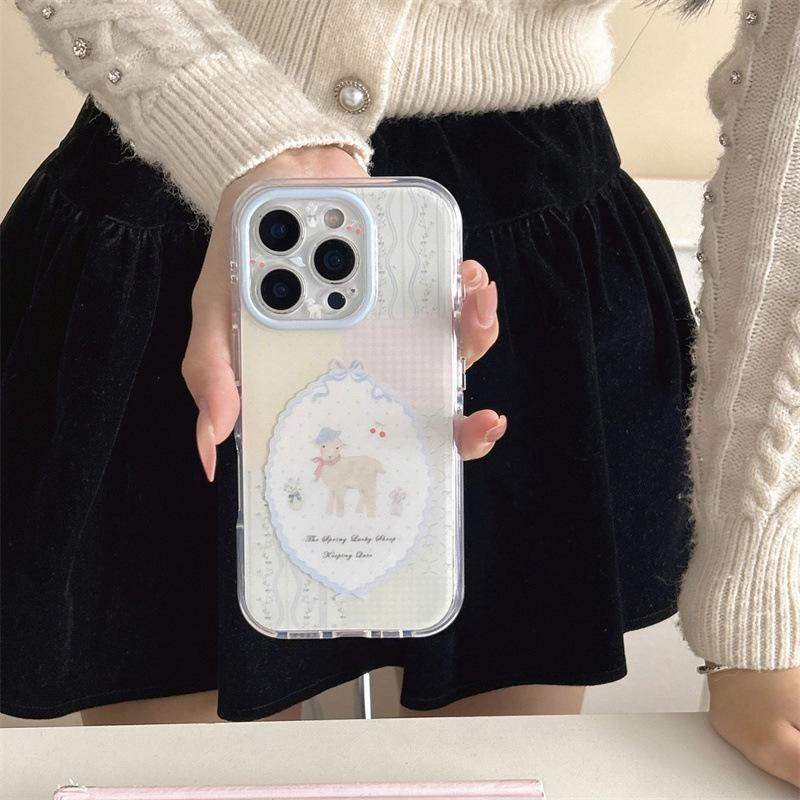 Korean Plaid Floral Sheep iPhone 16/15 Pro Max Case for Women