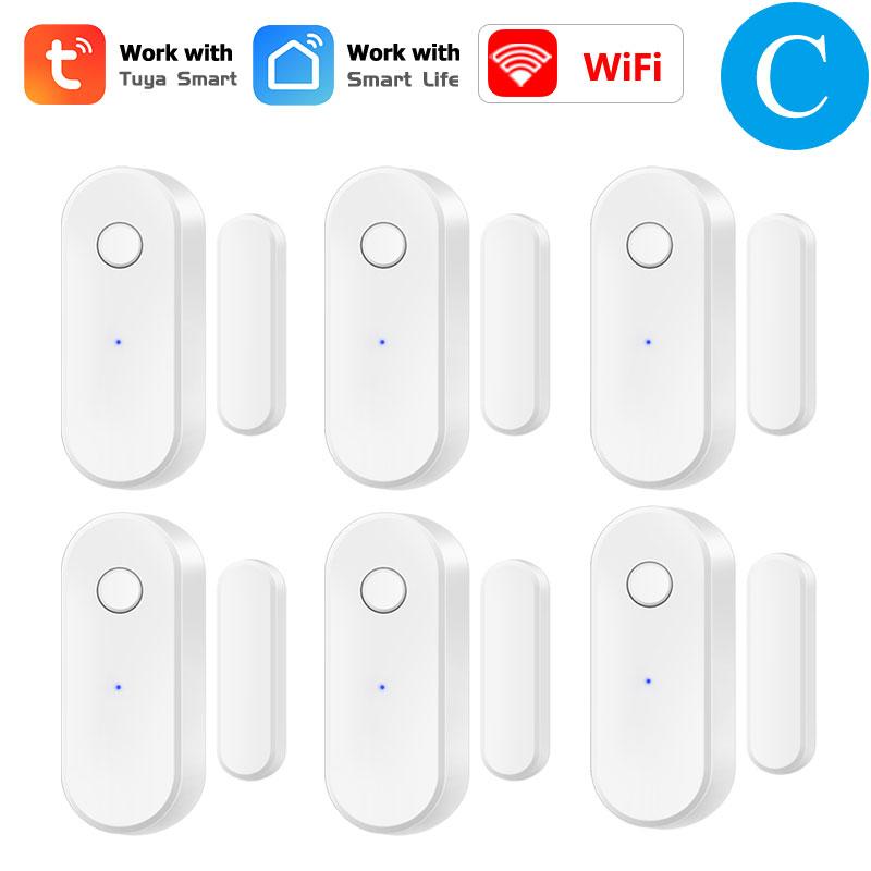 Tuya Умный WiFi Датчик открытия/закрытия двери и окна Сигнализация безопасности дома Поддержка Alexa Google Голосовое управление Удаленное управление через приложение