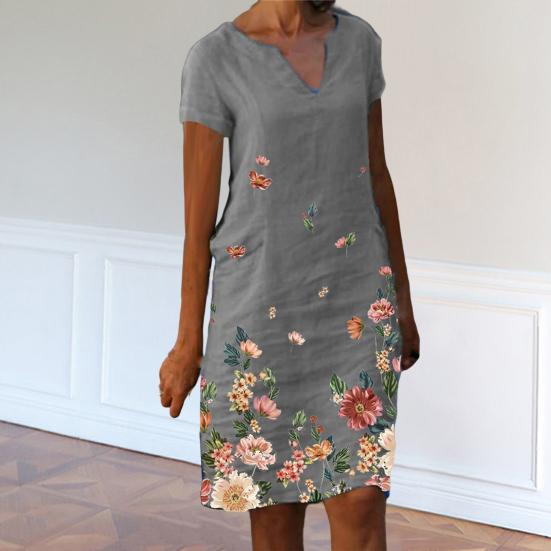 Женское летнее платье с v-образным вырезом и цветочным принтом, свободное прямое платье-пуловер длиной до колена, цветное платье миди, женская одежда