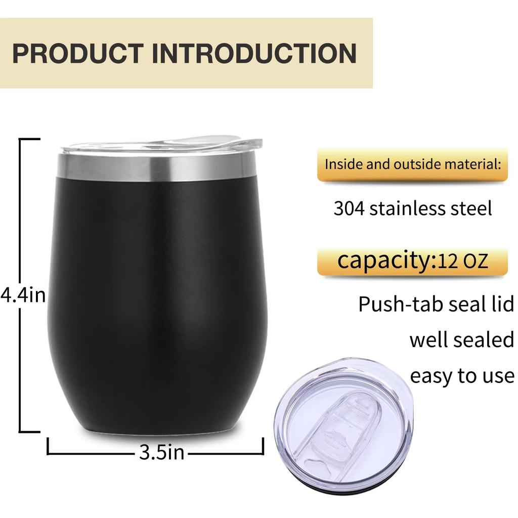 360ml Stainless Steel Eggshell Wine Tumbler Double Wall Vacuum Insulated Cup for Coffee Tea Office Home Travel