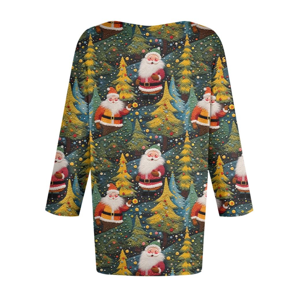 Women's Fashionable Casual Three-Quarter Sleeve Christmas Print Round Neck Top