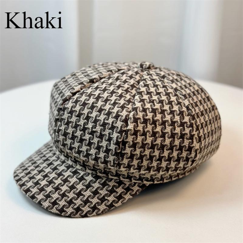 Women's Thousand Bird Grid Octagonal Hat Fashion Winter Retro Painter Hat Warm Women's Beret