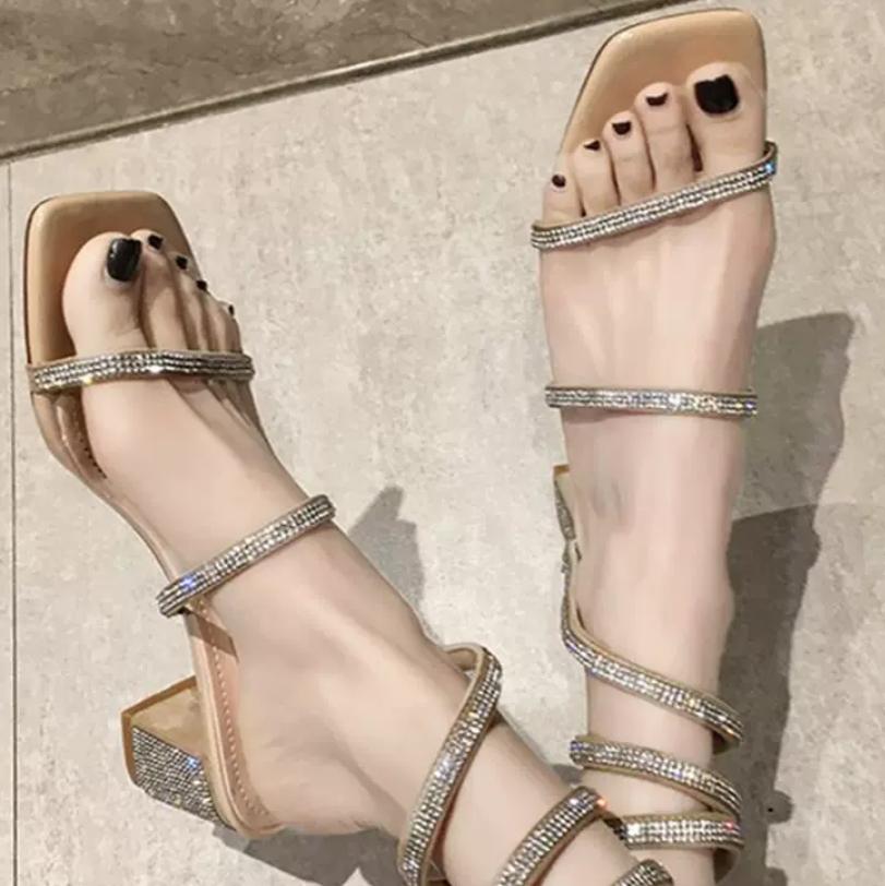 2024 весна и осень босоножки все модные стразы толстый каблук змеиная обертка туфли на высоком каблуке туфли-лодочки женская обувь
