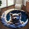 Cozy Wolf Cub Pattern Round Shape Floor Mats Kitchen Hallway Runner Rug Bedroom Living Room Soft Carpet Non-slip Area Rug