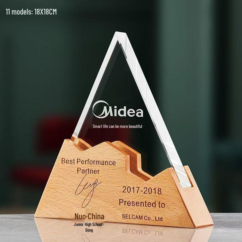 Engraved Wooden Crystal Trophy - Creative Gift for Outstanding Employee Awards