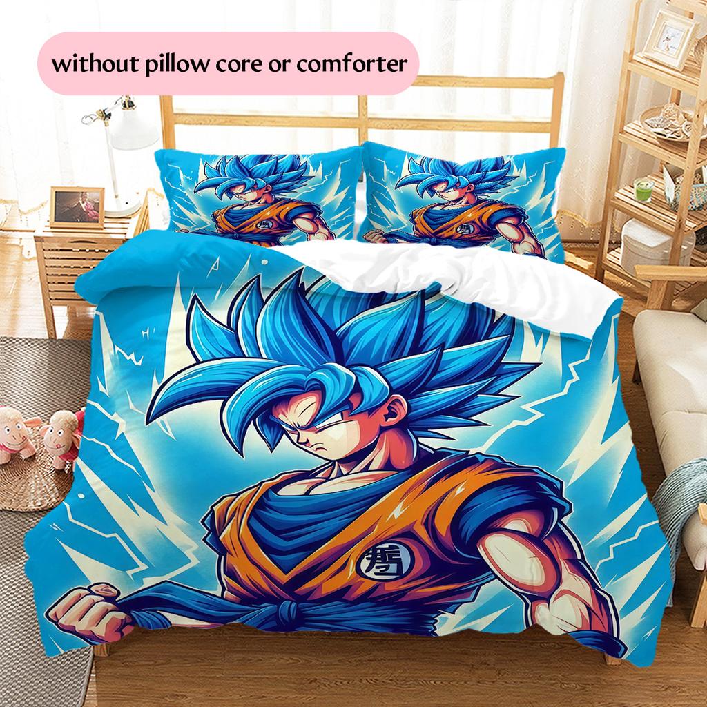 Son Goku Pattern Bedding Quilt Set Home Decoration Gift (1 * duvet cover + 2 * pillowcase without core).xwn