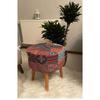 Hornbeam Wooden Leg Decorative Anemone Ethnic Peçvork Patterned Cylinder Pouf Bench Sofa Chair Peçvork Ethnic Pattern Decorative Pouf
