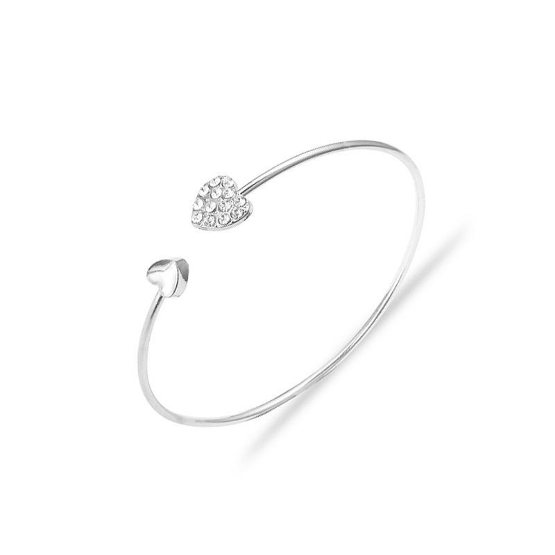 Hot-selling jewelry full diamond heart-shaped love bracelet, adjustable opening bracelet, double peach heart spot
