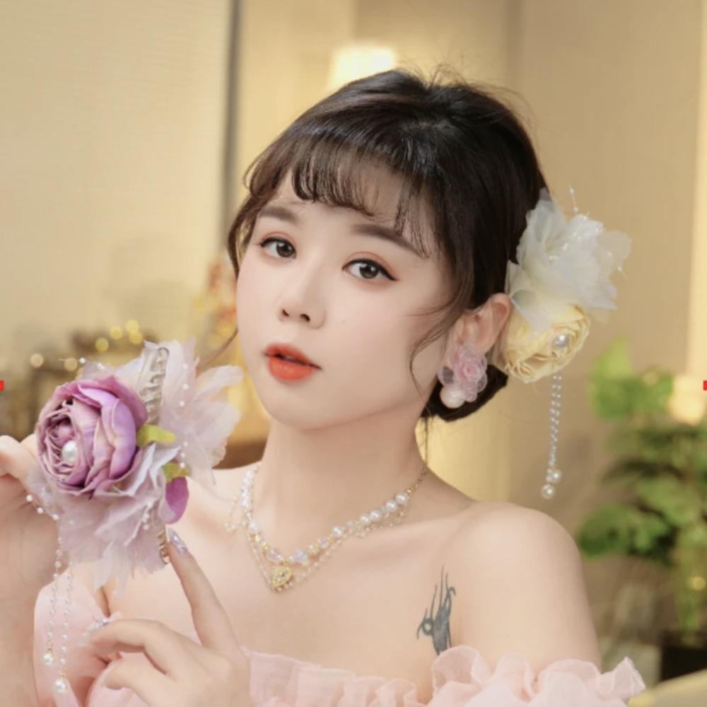 Заколка-краб для волос с цветочным жемчугом, кисточкой, элегантные заколки для волос с крабами, аксессуары для волос