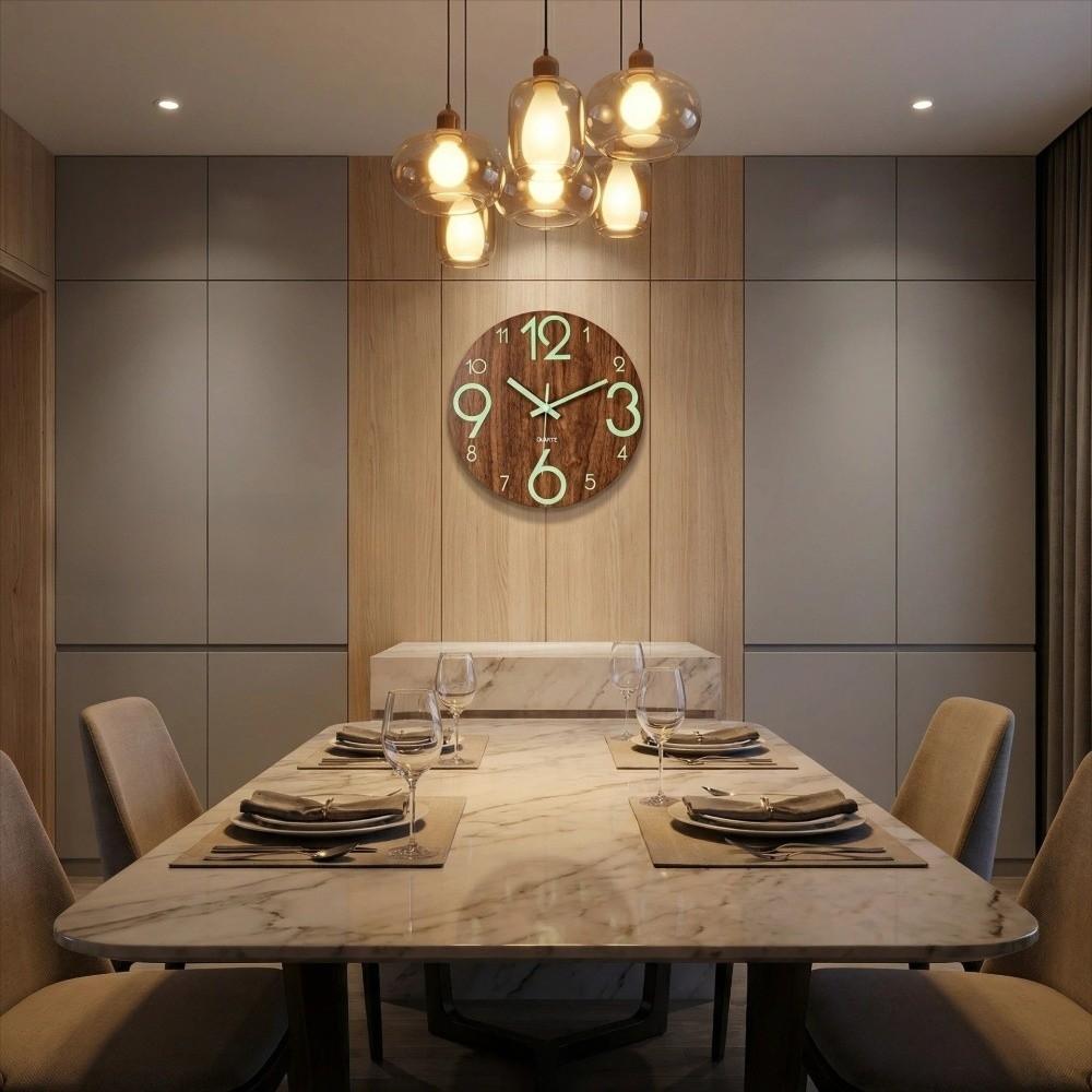 8 Inch 3D Wall Clock Wooden Glowing Hanging Clock Modern Luminous Wall Clock Living Room