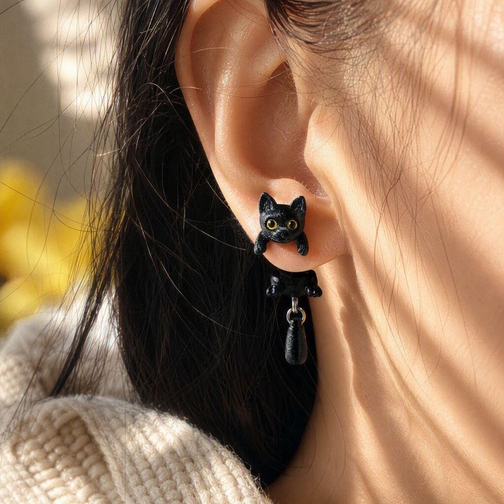 Gold Eyes Cat Stud Earrings Resin Animal Dangle Earrings Creative Gift Black Cat Earrings