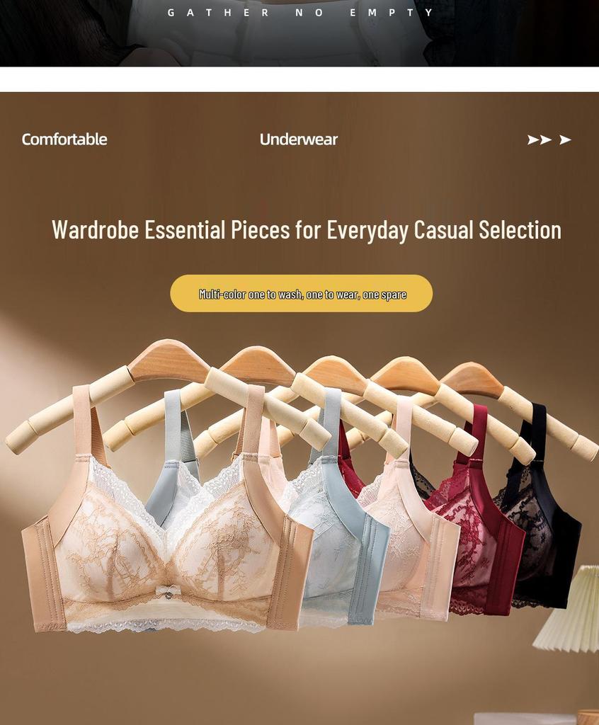 Wireless Lace Bra with Side Support and Anti-Sagging Design
