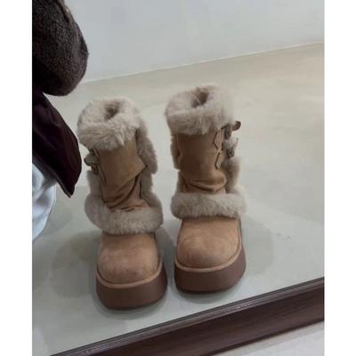 Женские новые зимние бархатные теплые нескользящие хлопковые ботинки на толстой подошве из натурального меха