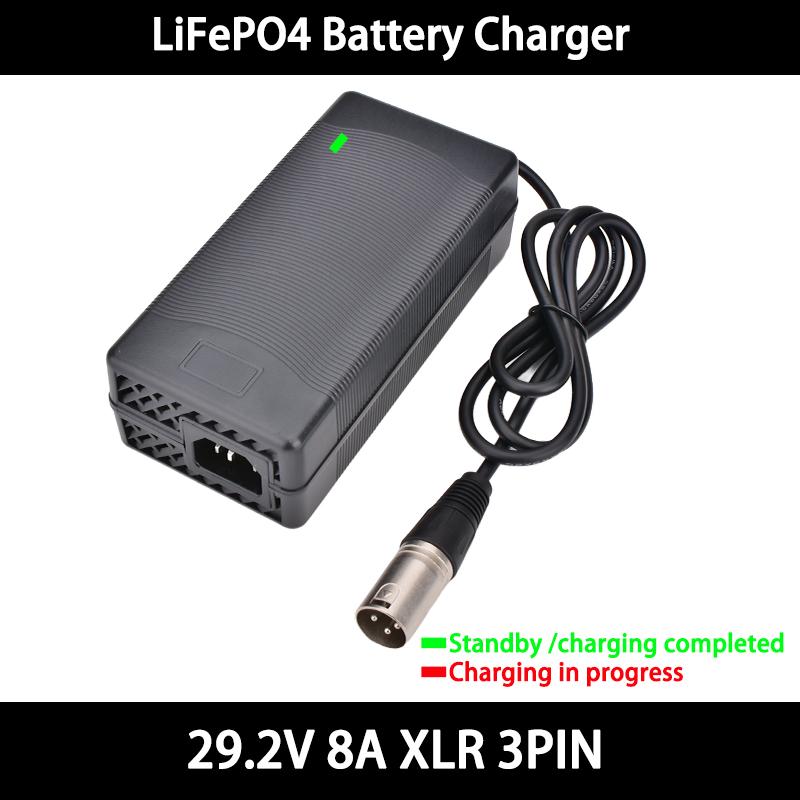 29.2V 8A 10A LiFePO4 Battery Charger For 8S 25.6V 24V LiFePO4 Battery Pack Fast Charger Equipped with XT60 XT90 plug