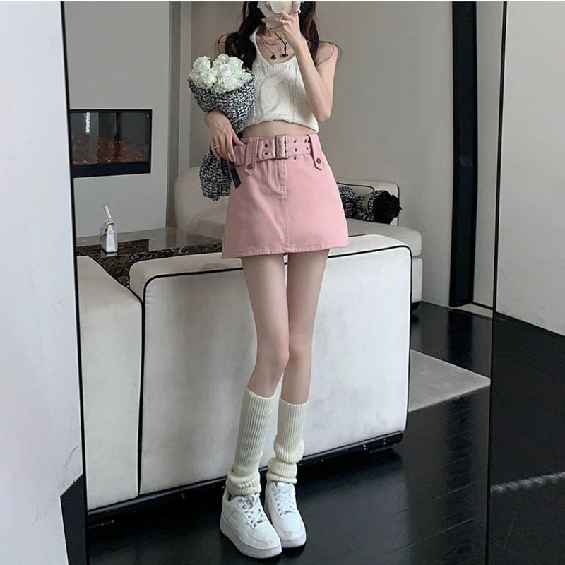Женские юбки Розовая джинсовая юбка Летняя корейская мода Дизайн Юбка трапециевидной формы с высокой талией Женская одежда Y2K Женская нижняя часть большого размера