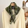 68cm Green Cashew Printed Scarf Women's Spring and Summer Thin Imitation Silk Scarf Fashion Versatile Shawl Headscarf Scarfs