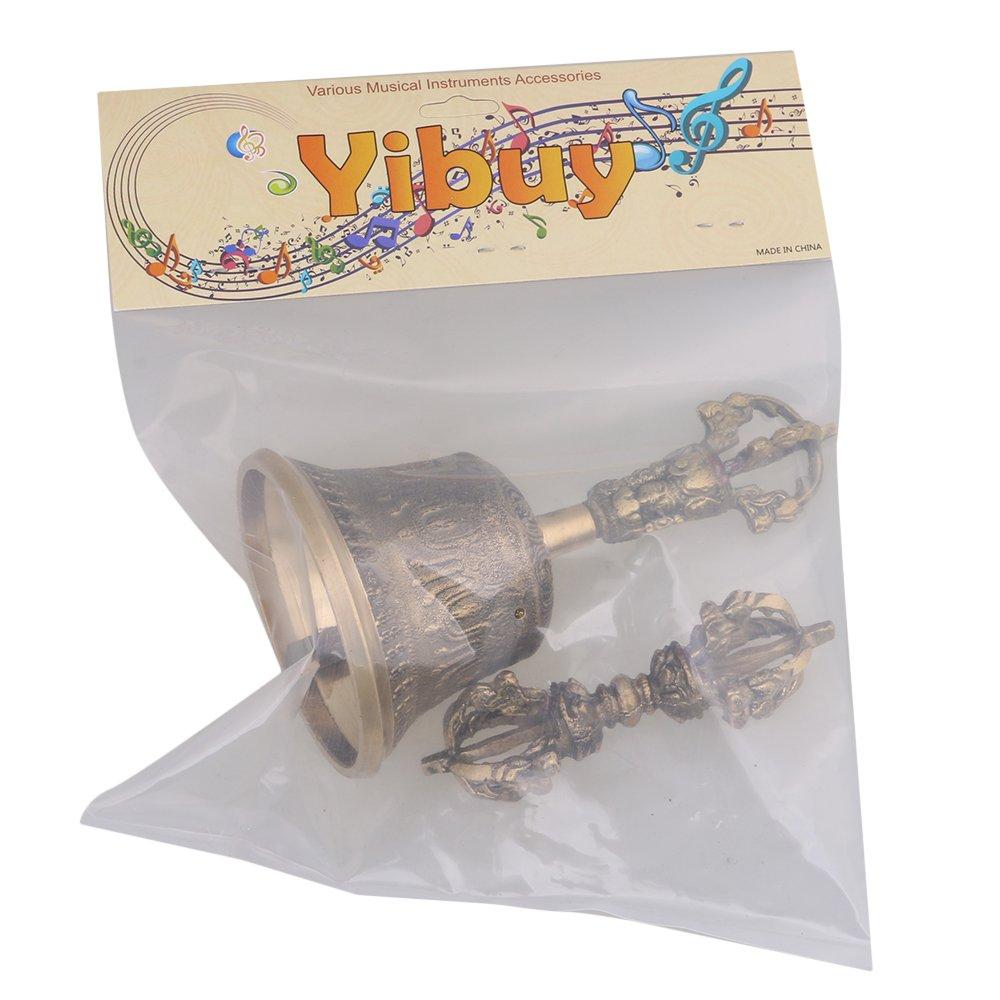 Yibuy Средний размер Диаметр 78 мм Золотая латунь Тибетский ручной колокольчик для медитации и молитвы, Bellsvara