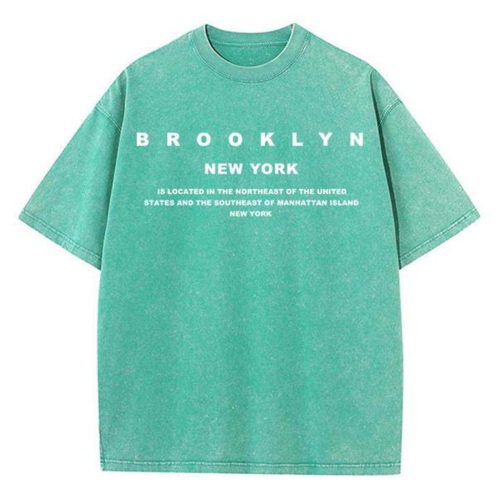 Brooklyn Nyu-York Sloganli Yozgi Vintage Yuvilgan O'ziga Xoslik Paxtali Futbolka Normcore Dumaloq Bo'yin Qisqa Yengli