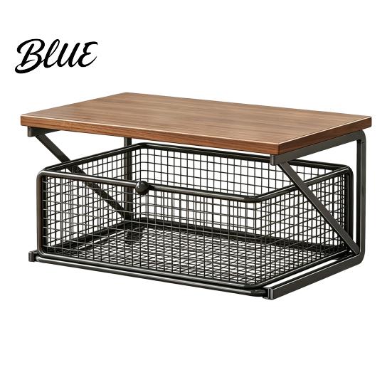 Small Desktop Furniture Coffee Station Organizer with Drawer Tiered Bar Organizer Wooden Top Shelf Storage Shelf Wire Mesh Drawers for Tea