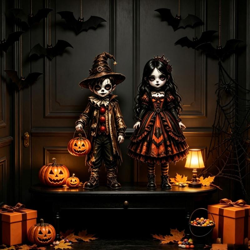 Halloween Desk Decors Wooden Tabletop Display Accent for Mantel, Shelf and Party Setup, One Selected Style per Pack