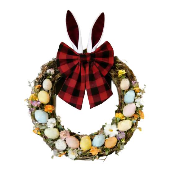 16 Inch Easter Bunny Ear Bow Rustic Buffalo Plaid Bow for Wreath Spring Holiday Decorative Fabric Bow for Tree Topper Front Door Wall Window Home