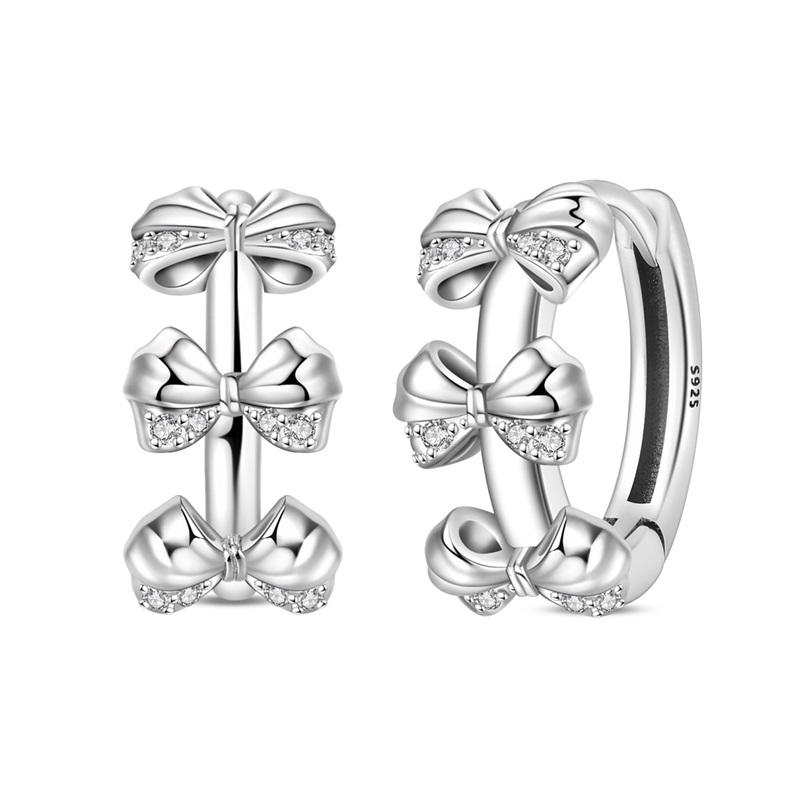 Новые медные серьги-пусеты в виде розовых бантиков с блестками и серьги-кольца с подвесками-паве для девочки, милые романтические украшения в подарок