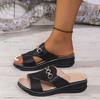 Foreign Trade Large Size Cool Slippers Women 2025 Spring and Summer New 2025 Slope Heel Thick Bottom Outer Wear Slippers Women
