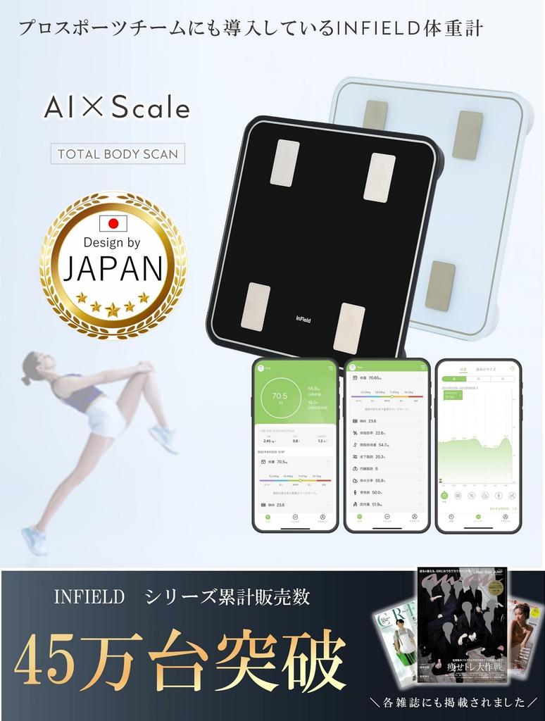 AI-powered Body Composition Scale [Also used by professional sports teams] Smartphone-linked Body Composition Scale INFIELD Black