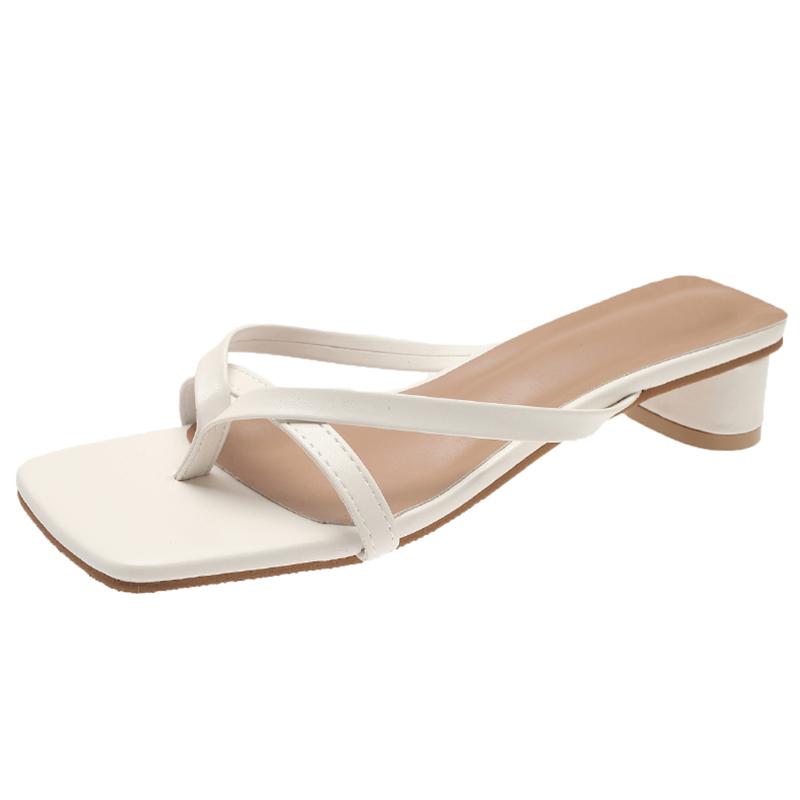 Fashion Gold Silver Clip Toe Middle Heels Sandals Women Fashion Pu Leather Square Toe Slides Woman Summer 2024 Thick Heel Sandals Female