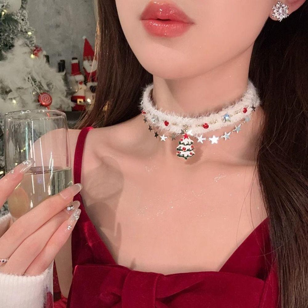 Tassel Christmas Plush Choker Santa Claus Xmas Clavicle Chain Jewelry Accessories