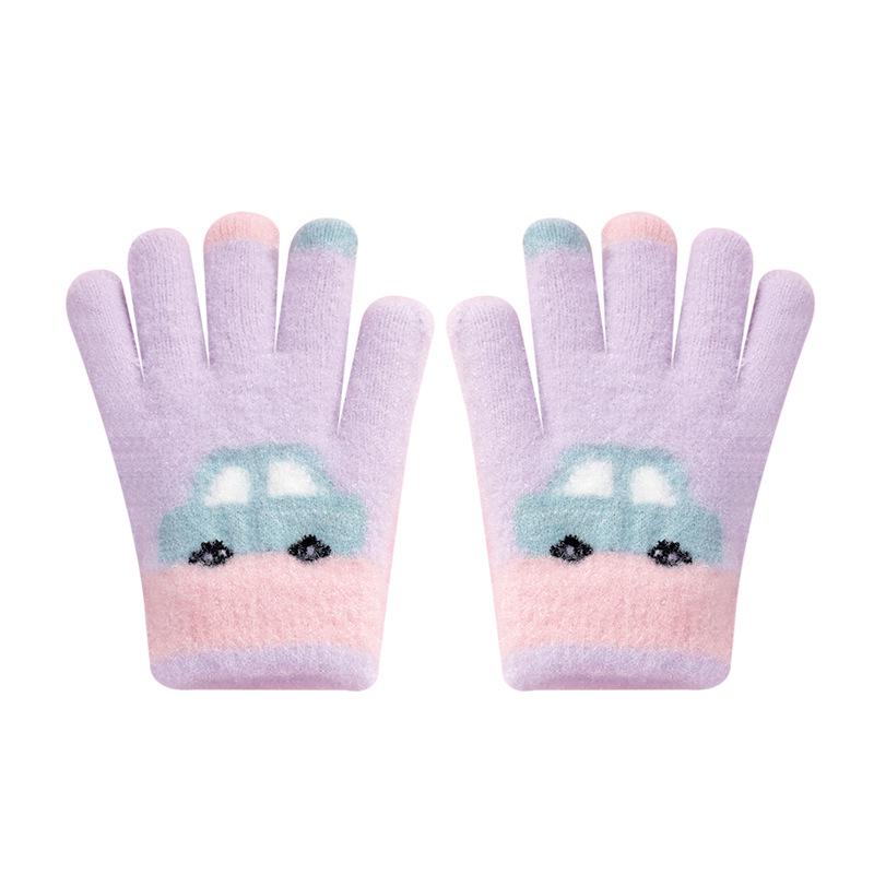 Kids' Winter Cartoon Plush Five-Finger Gloves - Warm, Anti-Freeze, for Boys & Girls, Medium To Large
