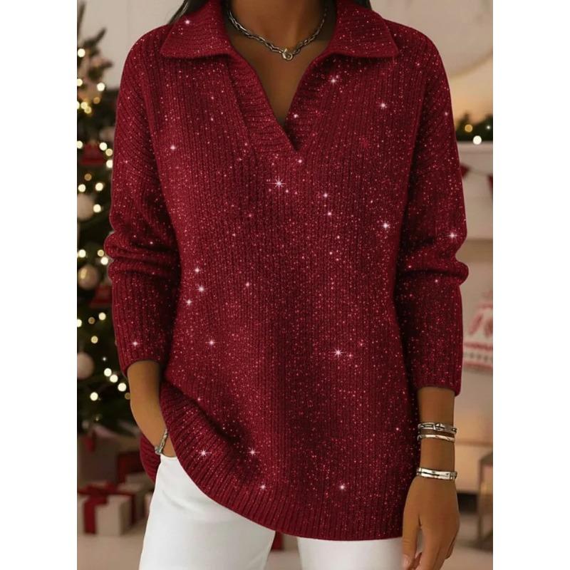Solid Color Pullover Long Sleeve Turn Down Collar Loose Fit T Shirt