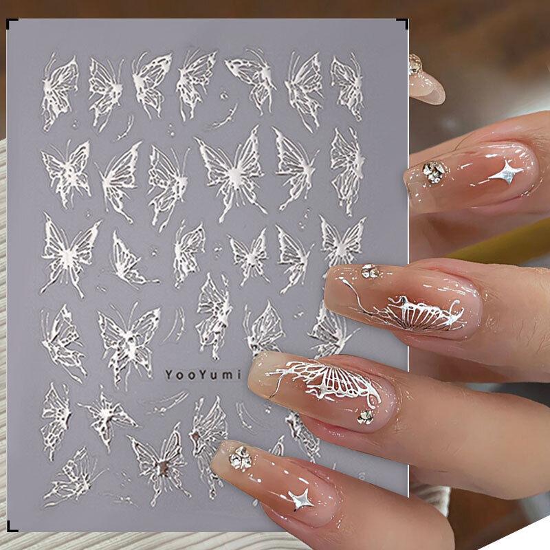 Наклейки для дизайна ногтей-бабочки 5D бронзовое серебро Аврора лазерное украшение для ногтей своими руками
