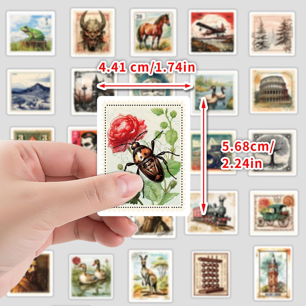 50 Retro Stamp Series Graffiti Stickers DIY Stationery Stickers Water Cup Computer Waterproof Decorative Stickers