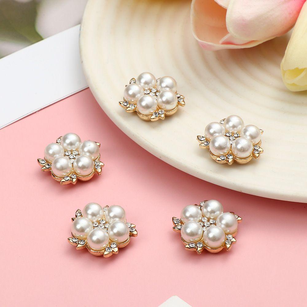 5Pcs DIY Hairpin Bag Pearl Flower Buttons Sewing Buttons Crystal Glass Stone Rhinestone Buttons