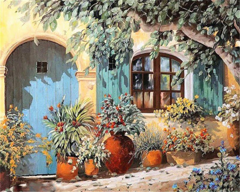 RUOPOTY Раскраска по номерам Городской пейзаж для гостиной на холсте Уникальный подарок Акриловая картина по номерам Дом