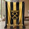 West Ham United FC Custom Name Text Flannel Blanket Soccer Logo Personalized Fleece Throw Blanket Special Gift For Sofa Bedroom Home