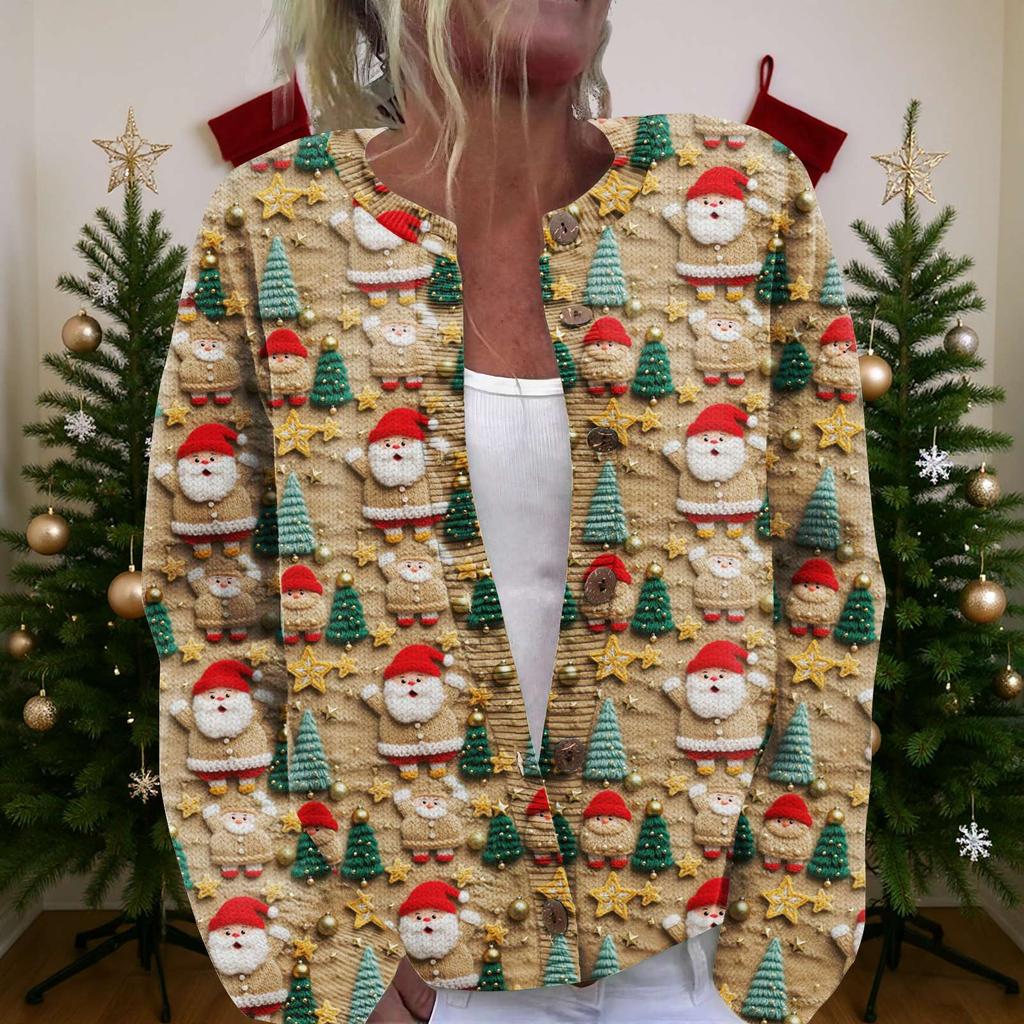 Женский рождественский свитер Милый забавный рождественский свитер Осень и зима Свитер с длинным рукавом вязаный